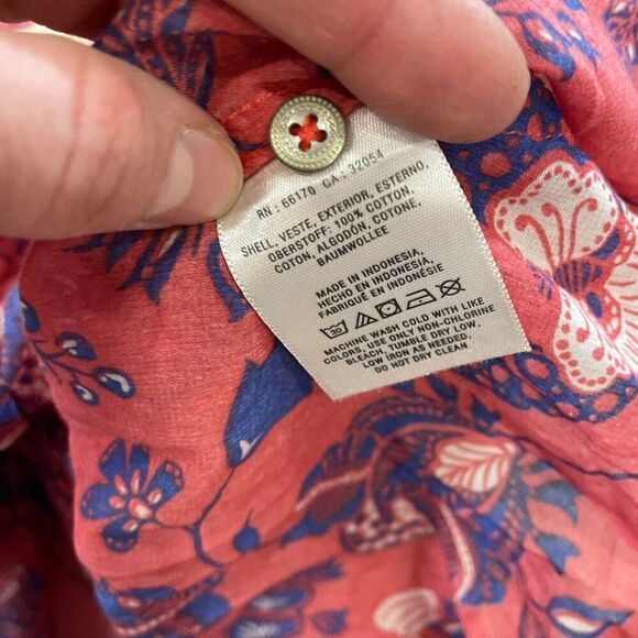 Maeve Anthropologie Abella Floral Butterfly Blouse Size 2 Roll Tab Long Sleeve - Picture 7 of 8